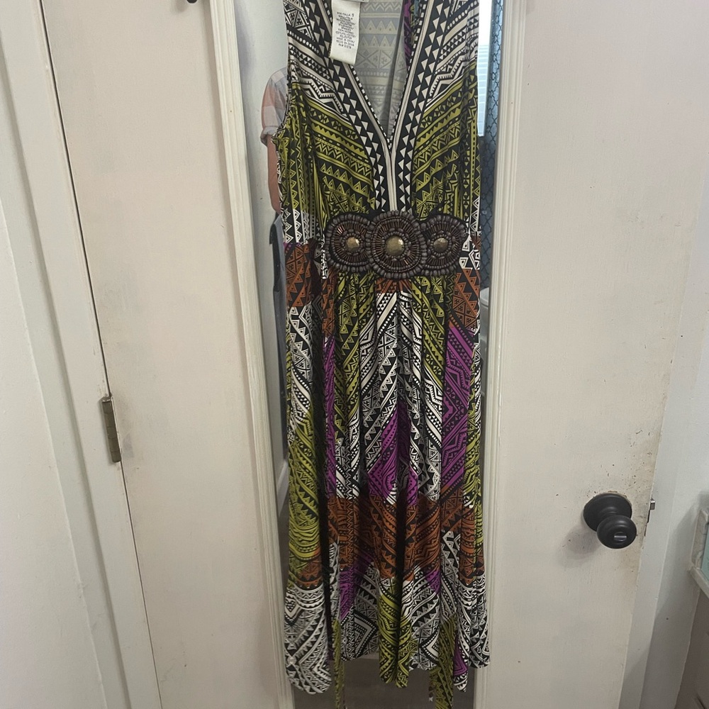 Multicolor Patterned Ice Tribal Pattern Dress - image 1